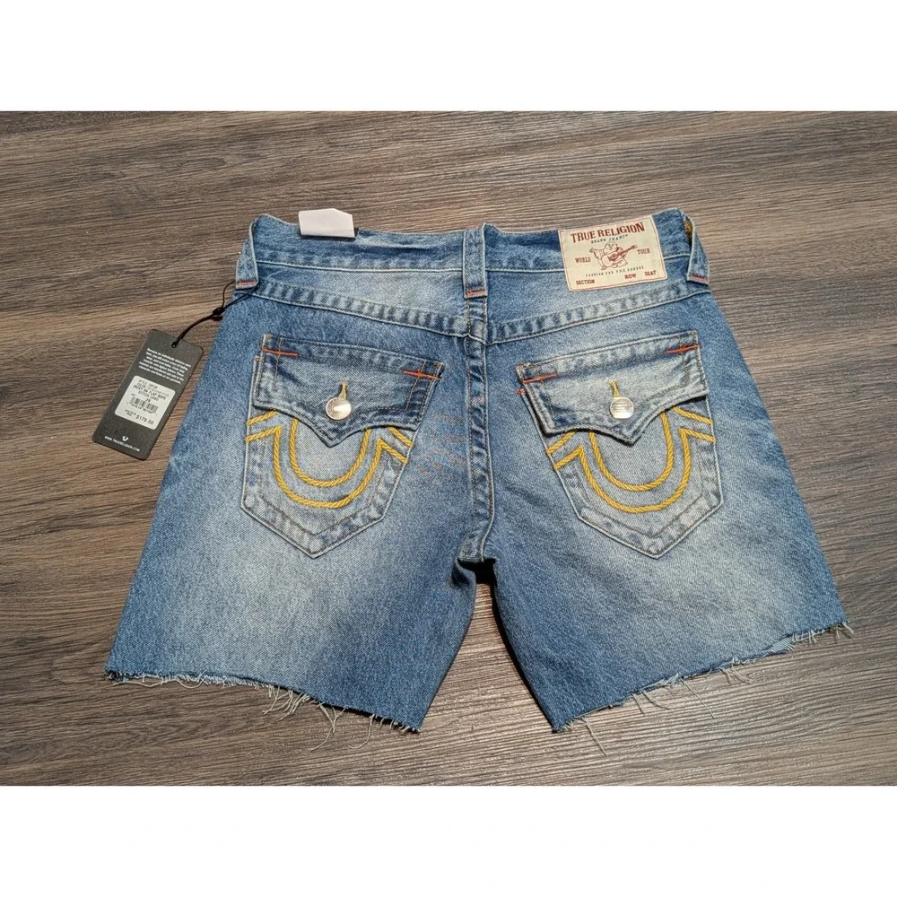 True Religion Ricky Relaxed Straight Denim Shorts 28 Medium Wash Rope Stitch NWT